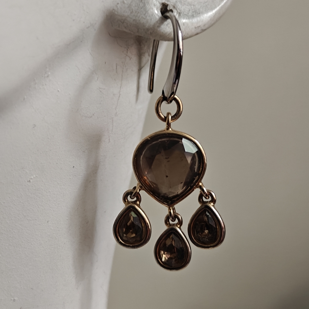 Fossil Brand Smoky Topaz Glass Teardrop Earrings NWT